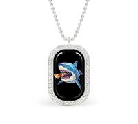Shark Eating Pizza Funny Pendant Necklace for Women Personalized Fashion Jewelry Diamond Necklaces for Wedding Birthday Gold Silver