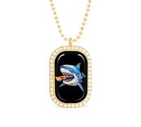 Shark Eating Pizza Funny Pendant Necklace for Women Personalized Fashion Jewelry Diamond Necklaces for Wedding Birthday Gold Silver