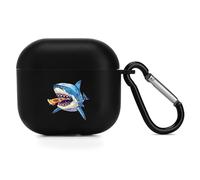 Shark Eating Pizza Novelty Protective Cases Cover Compatible for AirPods 4 Funny Headphone Case Storage Boxes for Women Men