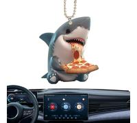 Shark Eats Pizza Car Ornament - Rear View Mirror Pendant, Funny Car Accessory, Multipurpose Acrylic Flat Decoration with Creative Cartoon, for Shark Lovers, Vehicle Interior, 5 x 8 cm