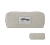 Shark Embroidered Pencil Case Cute and Large Capacity Corduroy Writing Bag | Multipurpose Storage for Students, Work and Travel, lightgrey, see description, See description