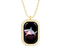 Shark Everything is Fine Pendant Necklace Fashion Jewelry Square Pendant with White Drill Border One Size