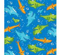Shark Fabric - Sharks Blue - VISF280 - from 0.5 Metre - by Visage - 100% Cotton