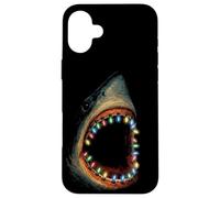 Shark Fairy Lights Illustration | Funny Holiday Shark Case for iPhone 16 Plus
