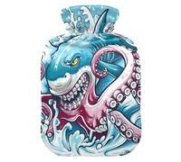 Shark Fight Animal sea Blue Sea Cute hot Water Bottle with Soft Cover, 1L Water Bottle Bag for Neck Shoulder Warmer, Neck Shoulder Warmer, bolsas de agua Caliente para Dolores