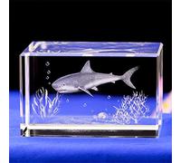 Shark Figurine 3d laser etched crystal art Crystal Glass Cube Engraving for Home Decoration Birthday, Craft Gift Children Gift.. (50 * 50 * 80mm+Rotating Lamp Holder)