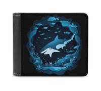 Shark Fish Undersea Cave Leather Minimalist Wallet for Men Women Slim Bifold Purse with Card Holder