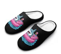 Shark Flamingo Swim Ring Breathable Slippers Women Slip On Winter Warm House Slippers Shoes Bedroom 11-12（42-43）