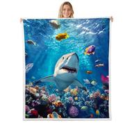 Shark Flannel Fleece Throw Blanket 60"x80" 3D Ocean Animal Fuzzy Blanket for Sofa Couch Cute Fish Undersea World All Season Bed Blankets Plush Blankets,Blue Gray