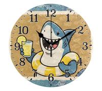 Shark Float Fun Round Clocks Silent Electronic Wall Clock Arabic Numerals Clocks For Office Home School 25Cm