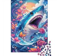 Shark Flower Wave 1000pcs Mini Puzzle For Adults Challenging | 52x38cm Cardboard Home Decor Durable Structure Birthday Gift Stress Relief