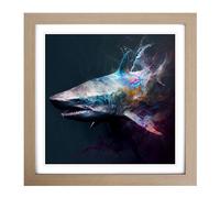 Shark Gestural Art Framed Print | 18x18 Inch Oak Framed Wall Art | Ready to Hang | Eclectic Animal Picture | Living Room Bedroom Lounge Office