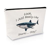 Shark Gifts for Women Makeup Bag Ocean Shark Themed Gifts for Sharks Lovers Girls Kids Sharks Stuff Travel Cosmetic Bag Animal Lovers Present Birthday Christmas Graduation Gift for Sister Friends