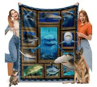 Shark Gifts for Women Men, Shark Print Fleece Throw Blanket, Soft Cozy Flannel Blankets and Throws for Couch Bed Sofa Living Room Decor, Lightweight Warm Plush Blanket for All Season 60" x 80"