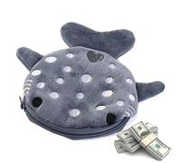 Shark Girl Wallet - Mini Decorated Zipper Money Holder, Soft Coin Purse for Kids | Cartoon Wallet Pattern with Embroidered Design, Pocket Case for Cash Money, Gray, riferimento alla descrizione