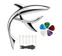 Shark Guitar Capo for Electric Acoustic Classical Guitar with 6 Pcs Acoustic Guitar Bridge Pins & Bridge Pin Puller Remover, Guitar Replacement Parts and Accessories Set(silver)