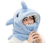 Shark Hat 3 in 1 Beanie Hat, Plush Ski Mask with Full Face Cover, Cute Animal Ski Helmet Cover Hood for Winter Sports, Cosplay, Gifts, Blue