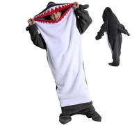 Shark Hoodie Blanket, Wearable Flannel Onesie With Hood, Super Soft Cozy Sleeping Bag for Adults Kids Men Women (Dark Grey, 190cm)