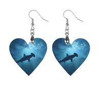 Shark in Deep Ocean Printed Wooden Earrings Pendants Lightweight Dangle Drop Earring Charms Gifts for Women