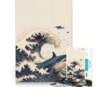 Shark in Japan Great Wave 1000 Piece Jigsaw Puzzles for Adults Jigsaw Think Toy Calm Relax Clean Cut Wall Art Decor 38x26cm