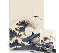 Shark in Japan Great Wave 1000 Piece Jigsaw Puzzles for Adults Jigsaw Think Toy Calm Relax Clean Cut Wall Art Decor 38x26cm
