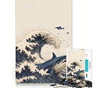 Shark in Japan Great Wave 1000 Pieces Jigsaws Adults Puzzles Gifts Brain Workout Toy Relaxed Mind Art Assembly Memorable Gift 38x52cm