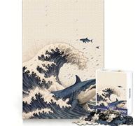 Shark in Japan Great Wave for Adults 1000 Piece Puzzle Mind Exercise Toy Gentle Leisure Design Assembly Seasonal Gift 50x75cm