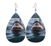 Shark in the Lake Leather Earrings Dangle Drop Earring Lightweight Teardrop Earrings Vintage Bohemian Earring for Women Christmas Birthday Gift Fashion Jewelry