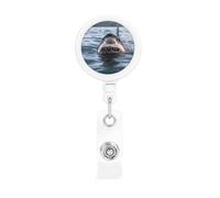 Shark in The Lake Retractable Badge Reel Heavy Duty Badge Holder with Belt Clip Retractable Lanyards ID Card Holder with Keychain Name Badge Clips for Office Nurse Employee