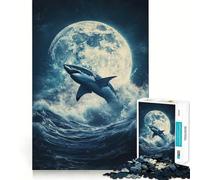 Shark in The Moon 1000 Pieces Jigsaws Adults Puzzles Gifts Brain Workout Toy Relaxed Mind Art Assembly Memorable Gift 38x26cm