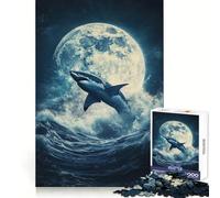 Shark in The Moon 1000 Pieces Jigsaws Adults Puzzles Gifts Brain Workout Toy Relaxed Mind Art Assembly Memorable Gift 38x26cm