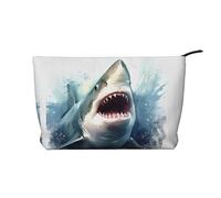 Shark in The Sea Corduroy Makeup Bag Travel Organizer Bag Cosmetic Bag Large Wide-Open Pouch