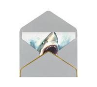 Shark In The Sea Luxury Pearl Paper Greeting Card With Gold Border, Blank Inside, With Envelope - Birthday, Wedding, Christmas, Valentine
