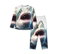 Shark In The Sea Women'S Long-Sleeved Pajama Set Loungewear All Seasons Warm Top Wide Leg Pants Black