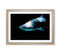 Shark in The Shadows Framed Print | A2 Oak Framed Wall Art | Ready to Hang | Modern Animal Picture | Living Room Bedroom Lounge Office
