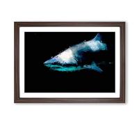 Shark in The Shadows Framed Print | A2 Walnut Framed Wall Art | Ready to Hang | Modern Animal Picture | Living Room Bedroom Lounge Office