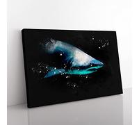 Shark In The Shadows Paint Splash Modern Art Canvas Wall Art Print Ready to Hang, Framed Picture for Living Room Bedroom Home Office Décor, 76x50 cm (30x20 Inch)