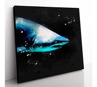 Shark in the Shadows Paint Splash Modern Canvas Wall Art Print Ready to Hang, Framed Picture for Living Room Bedroom Home Office Décor, 35x35 cm (14x14 Inch)