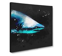 Shark in the Shadows Paint Splash Modern Canvas Wall Art Print Ready to Hang, Framed Picture for Living Room Bedroom Home Office Décor, 14x14 Inch (35x35 cm)