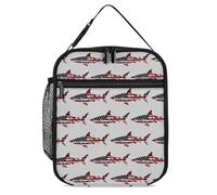 Shark in U.S. Flag Lunch Bag Insulated Bento Box Tote Bags Portable Lunchbag for Women Men Work Picnic