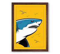 Shark in Yellow Sky Modern Framed Wall Art Print A4 (29.7×21cm) Walnut, Wall Decor for Living Room, Bedroom, Office & Home, Ready to Hang, Art Gift