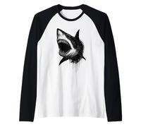 Shark Ink Art Grunge Aesthetic Ocean Predator Arty Portrait Raglan Baseball Tee