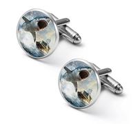 Shark Is Attacking Boat Alloy Cufflinks Men's Classic Cuff Link Fashion Shirt Accessories for Business Party Wedding 1.7cm