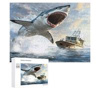 Shark Is Attacking Boat Funny Wooden Picture Puzzle Wood Jigsaw Creative Gift for Adults And Family Game