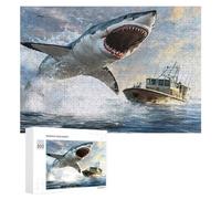 Shark Is Attacking Boat Funny Wooden Picture Puzzle Wood Jigsaw Creative Gift for Adults And Family Game