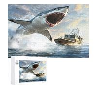 Shark Is Attacking Boat Funny Wooden Picture Puzzle Wood Jigsaw Creative Gift for Adults And Family Game