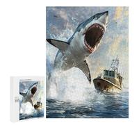 Shark Is Attacking Boat Funny Wooden Picture Vertical Version Puzzle Wood Jigsaw Creative Gift for Adults And Family Game