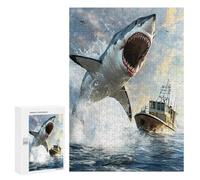 Shark Is Attacking Boat Funny Wooden Picture Vertical Version Puzzle Wood Jigsaw Creative Gift for Adults And Family Game