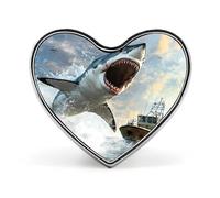 Shark Is Attacking Boat Heart Metal Brooches 1 Inch Memorial Badges Exquisite Decorations Pins for Clothing