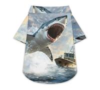 Shark Is Attacking Boat Pet Shirt Button Up Summer Clothes Breathable T-Shirt for Small Medium Dogs Cats